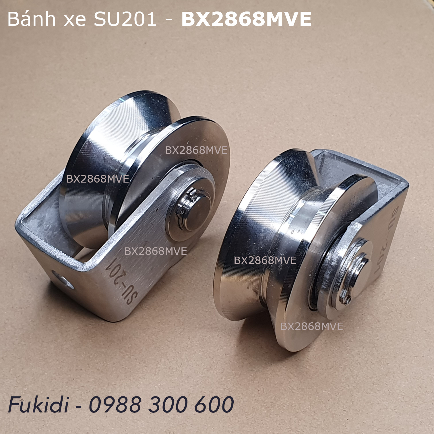 Bánh xe cửa cổng inox 201 ray V KT 28x68mm tải trọng 500kg - BX2868MVE