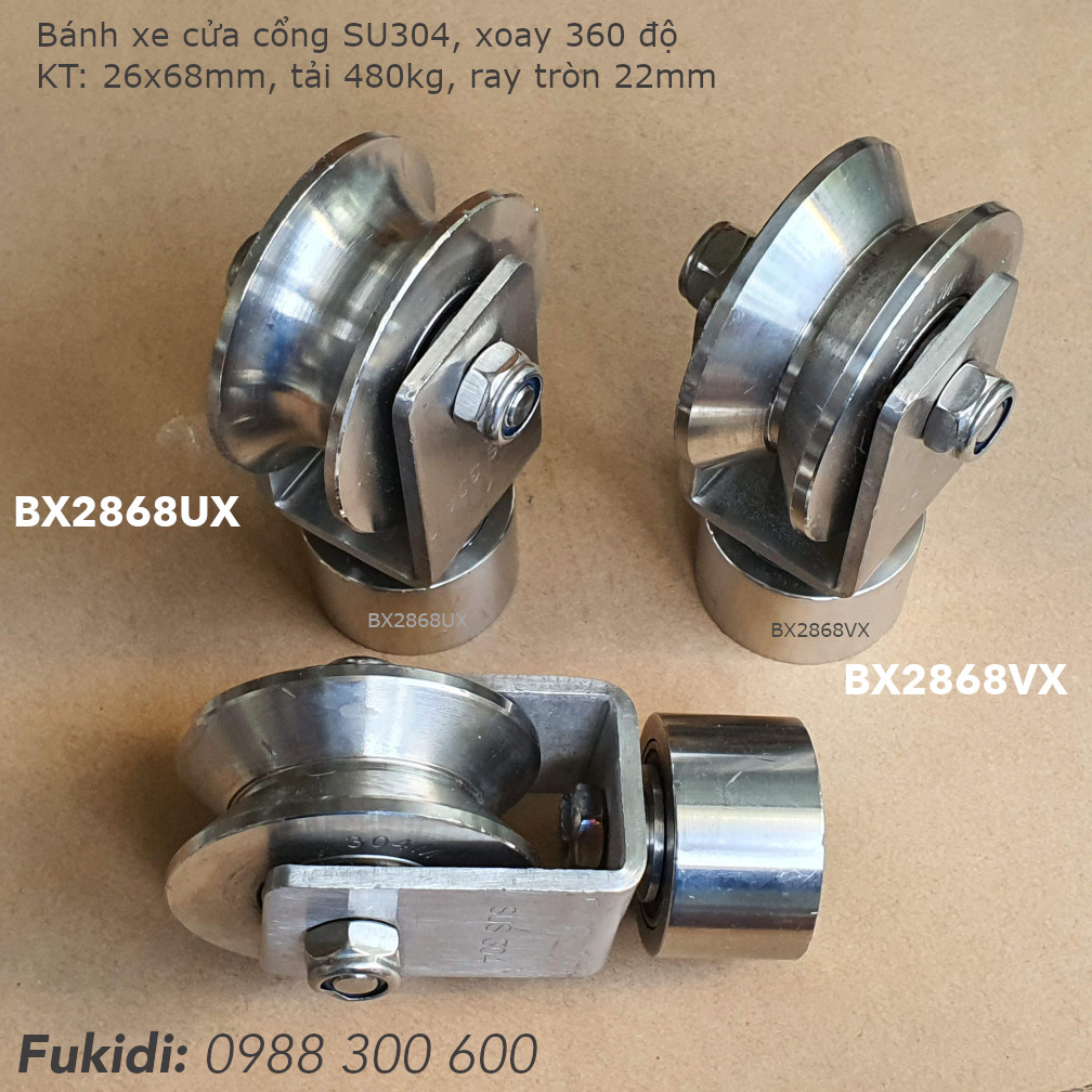 Chi tiết kích thước của bánh xe cửa cổng inox 304 loại BX2868UX