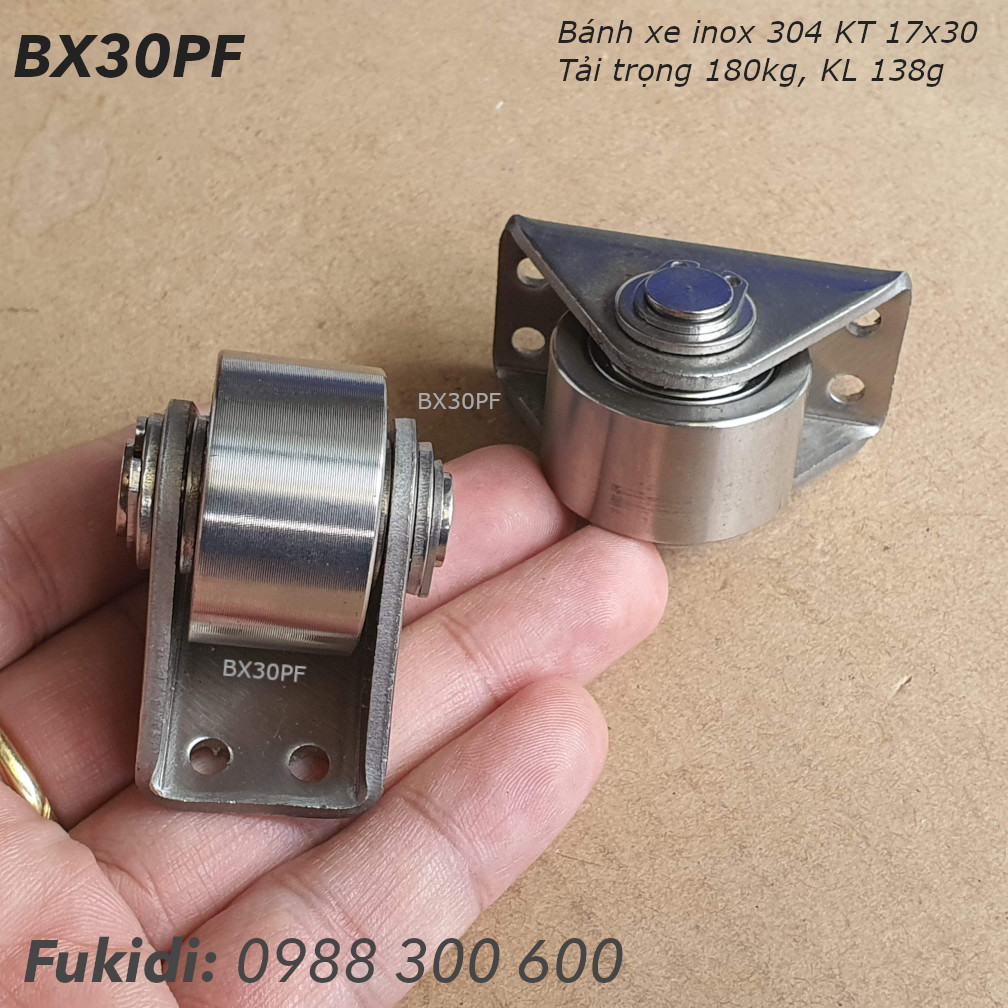 Bánh xe inox 304 KT 17x30mm, tải trọng 180kg  - BX30PF