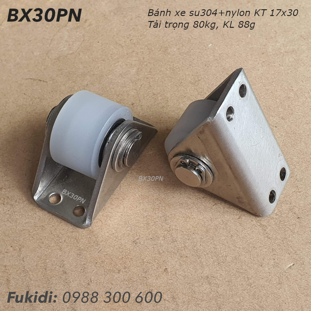 Bánh xe nylon và inox 304 KT 17x30mm, tải trọng 80kg  - BX30PN