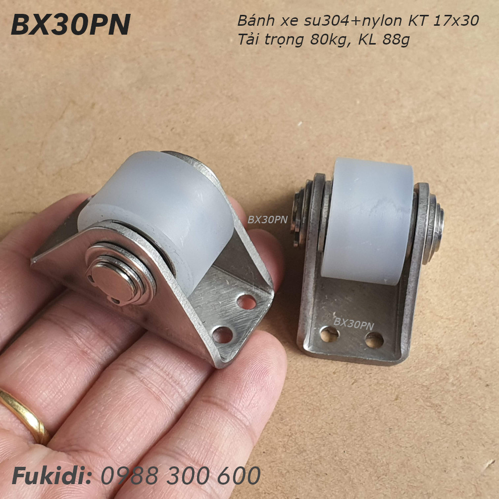 Bánh xe nylon và inox 304 KT 17x30mm, tải trọng 80kg  - BX30PN