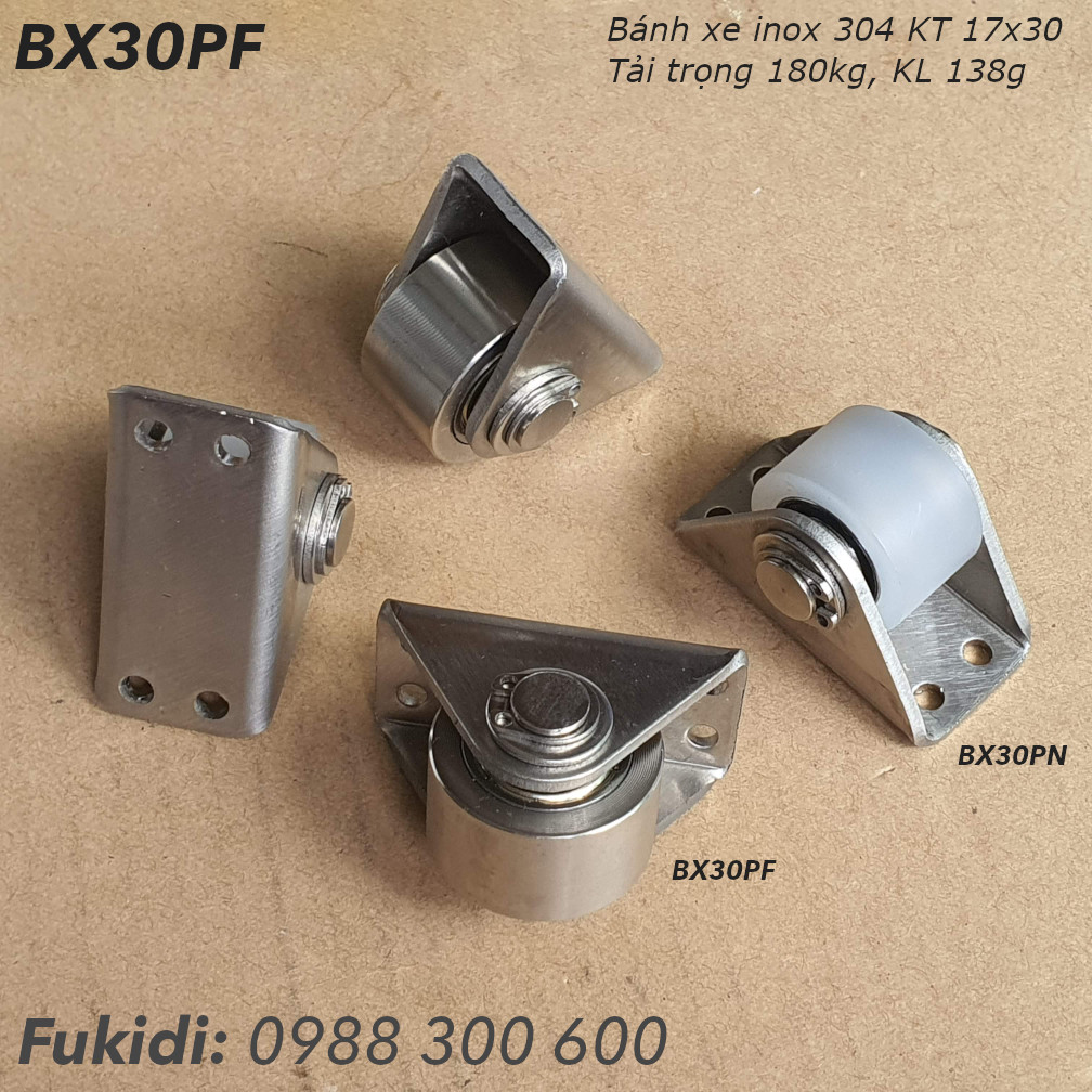 Bánh xe inox 304 KT 17x30mm, tải trọng 180kg - BX30PF