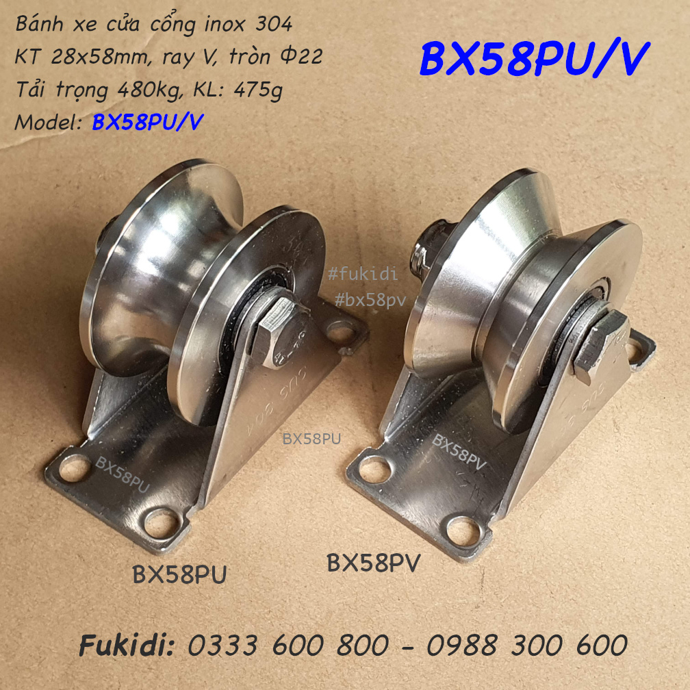 Hai dạng ray là U và V của bánh xe có đường kính 58mm