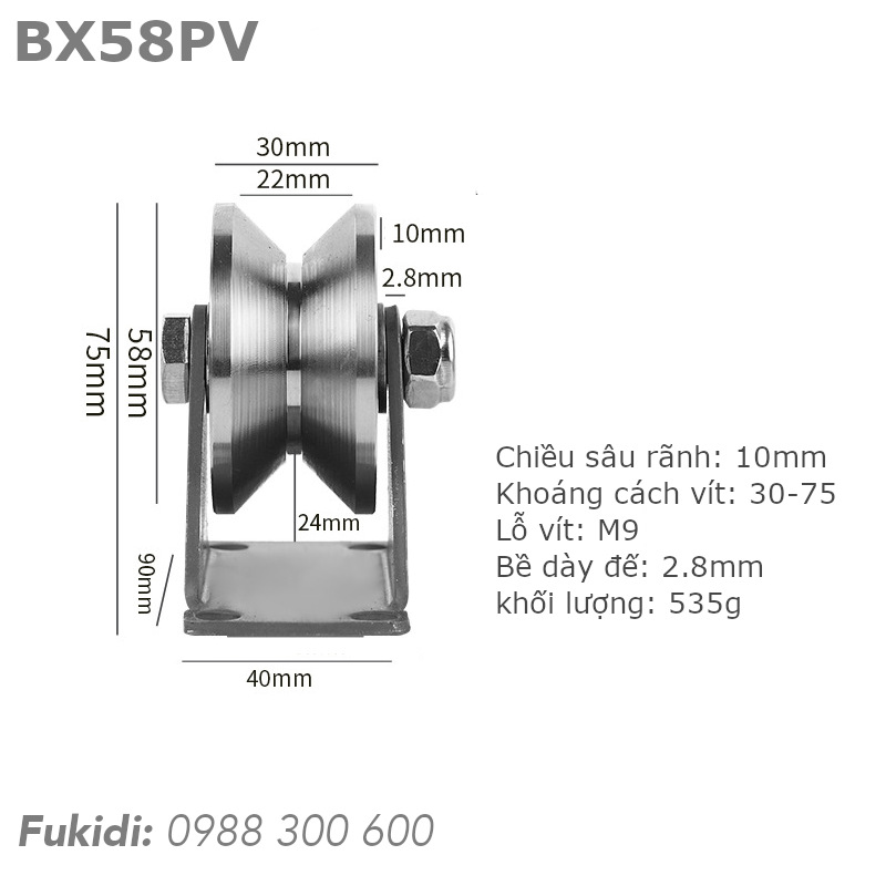 Chi tiết kích thước bánh xe BX58PV