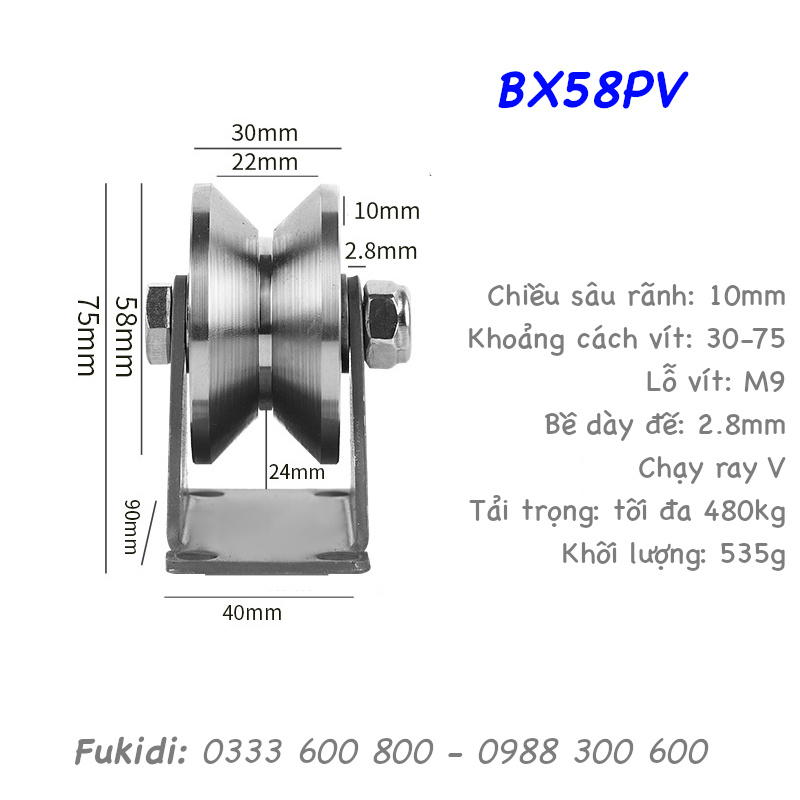 Chi tiết kích thước bánh xe BX58PV
