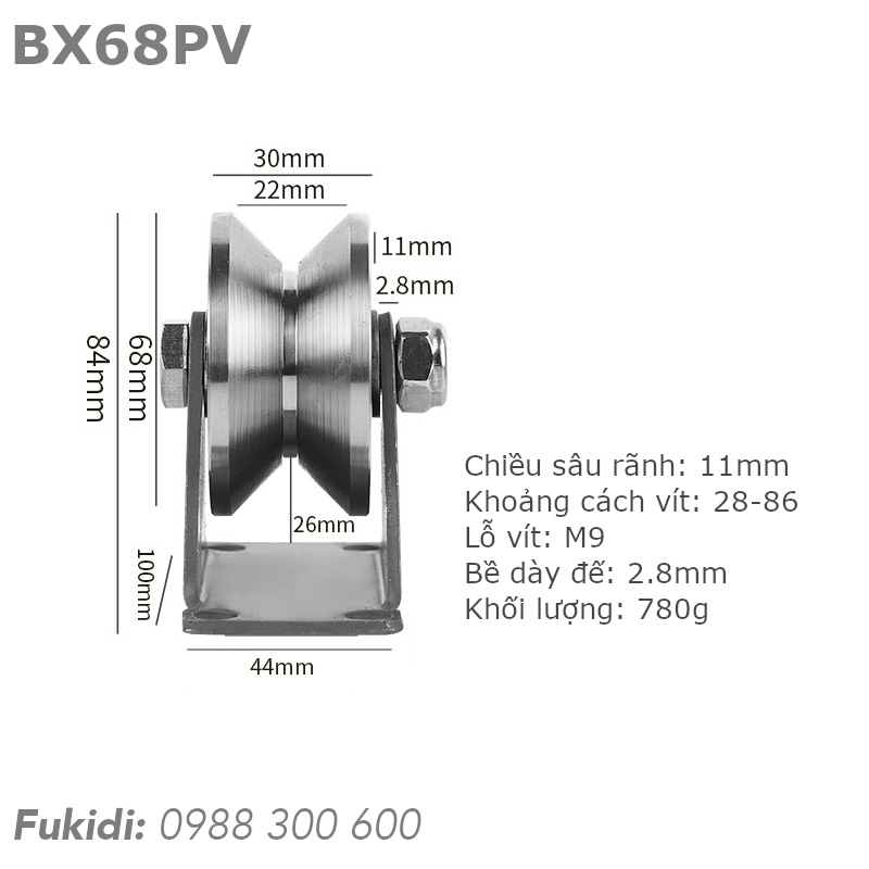 Chi tiết kích thước bánh xe BX68PV