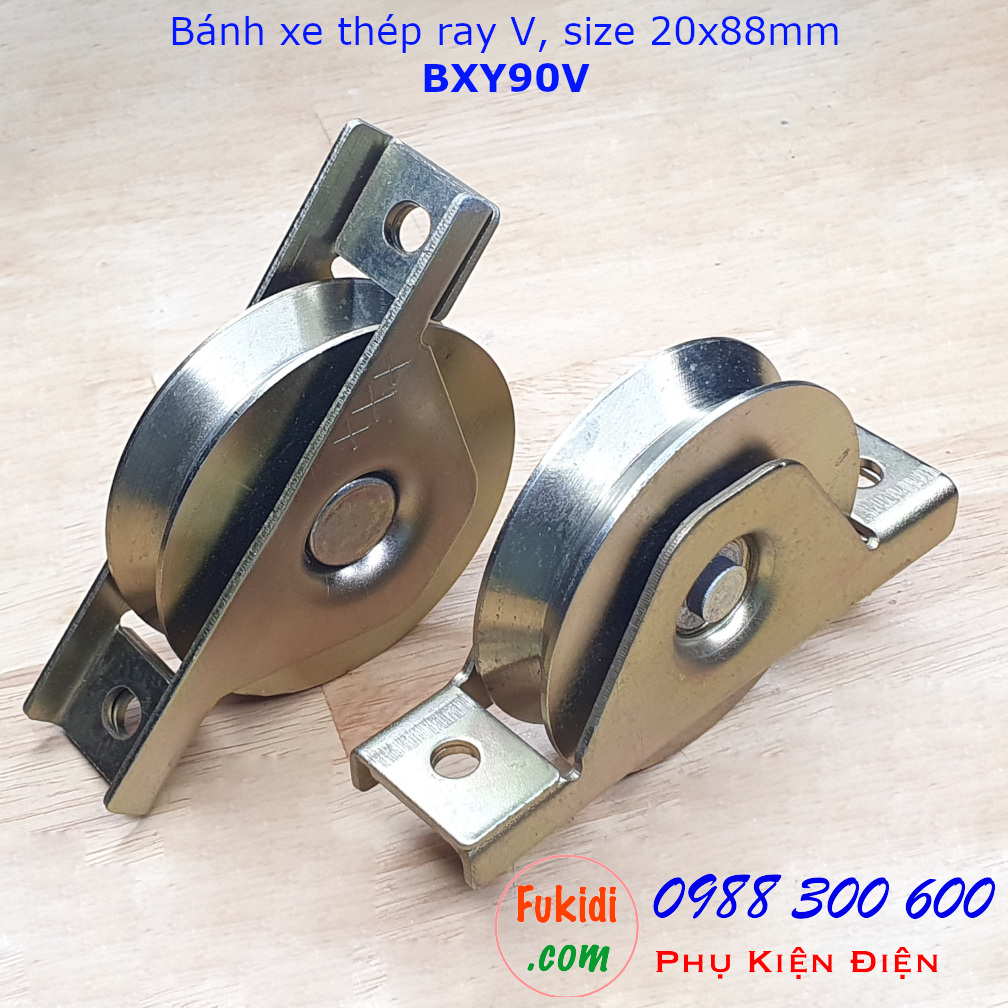 Bánh xe cổng lùa thép ray V, size 20x88mm tải trọng 180kg - BXY90V