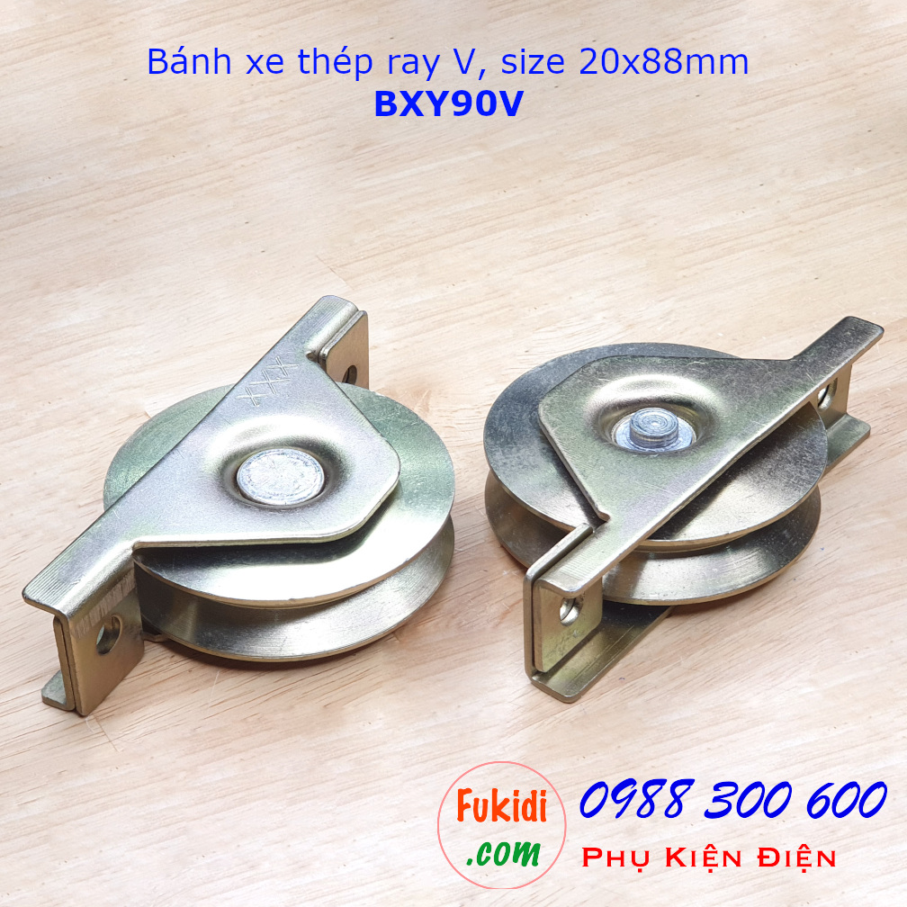 Bánh xe cổng lùa thép ray V, size 20x88mm tải trọng 180kg - BXY90V