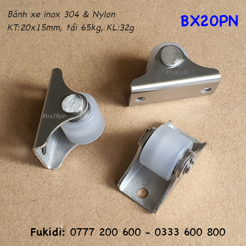 Bánh xe nylon, khung inox 304, KT 20x15mm, tải trọng 65kg - BX20PN