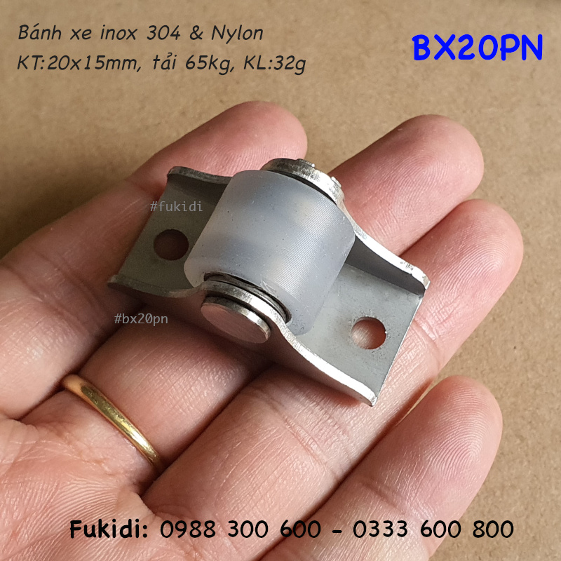 Bánh xe nylon, khung inox 304, KT 20x15mm, tải trọng 65kg - BX20PN