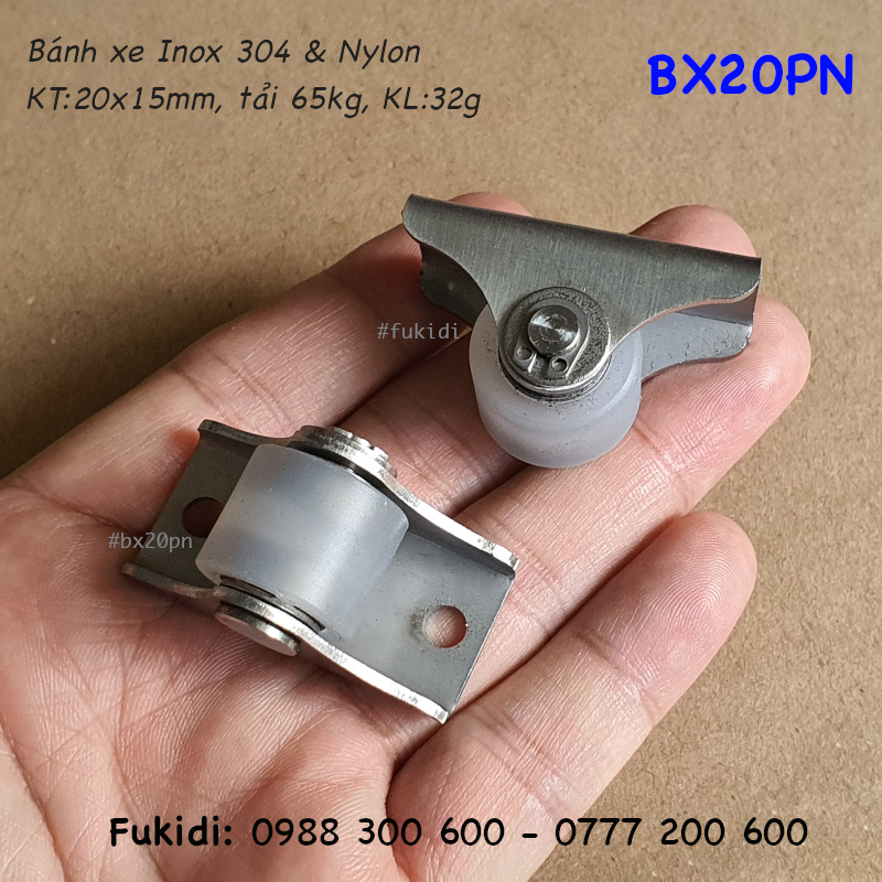 Bánh xe nylon, khung inox 304, KT 20x15mm, tải trọng 65kg - BX20PN