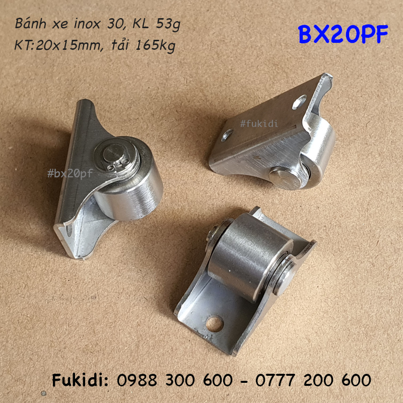 Bánh xe inox 304, KT bánh xe 20x15mm, tải trọng 160kg - BX20PF