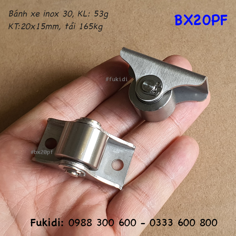 Bánh xe inox 304, KT bánh xe 20x15mm, tải trọng 160kg - BX20PF