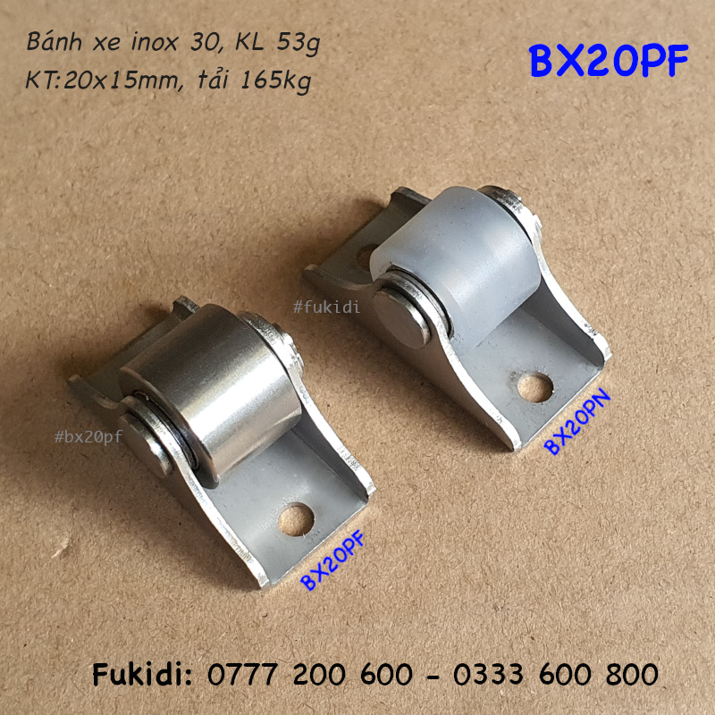 Bánh xe nylon, khung inox 304, KT 20x15mm, tải trọng 65kg - BX20PN