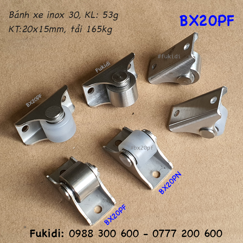 Bánh xe nylon, khung inox 304, KT 20x15mm, tải trọng 65kg - BX20PN