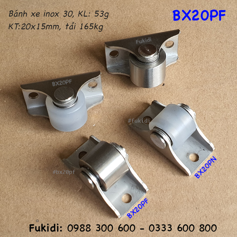 Bánh xe inox 304, KT bánh xe 20x15mm, tải trọng 160kg - BX20PF