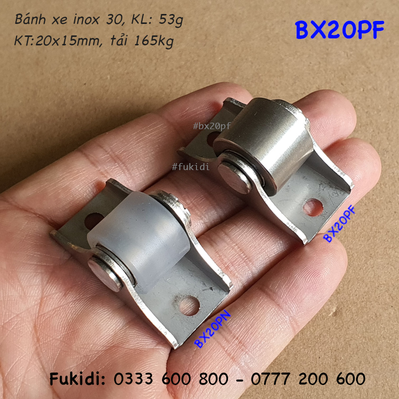 Bánh xe nylon, khung inox 304, KT 20x15mm, tải trọng 65kg - BX20PN