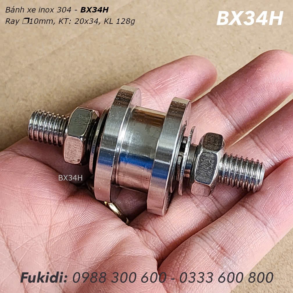 Bánh xe inox 304 KT 20x34, ray H, tải trọng 90kg  - BX34H