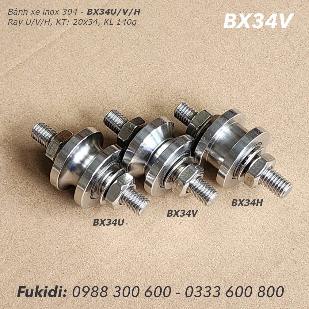 Bánh xe inox 304 KT 20x34, ray V, tải trọng 90kg  - BX34V