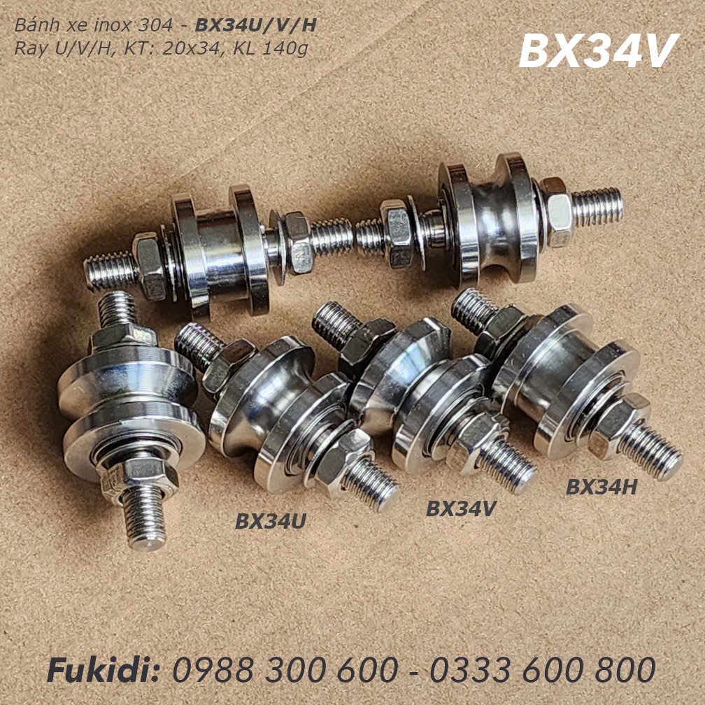 Bánh xe inox 304 KT 20x34, ray V, tải trọng 90kg  - BX34V