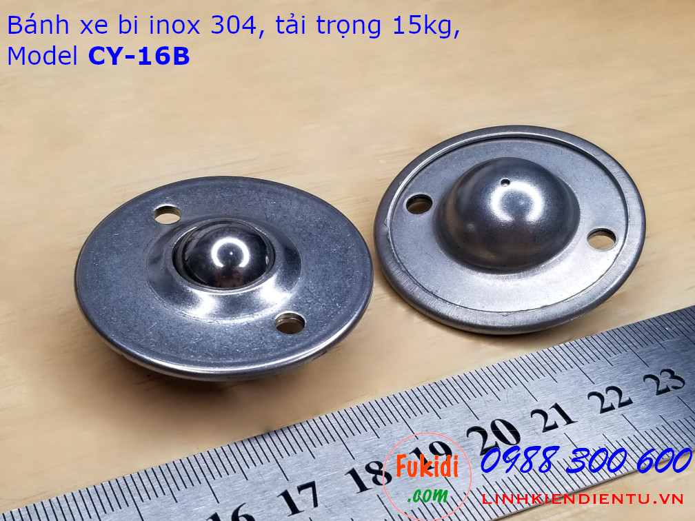 Bánh xe bi cầu inox 304, Ø16mm kích thước tròn 45x19mm tải trọng 15kg model CY-16B