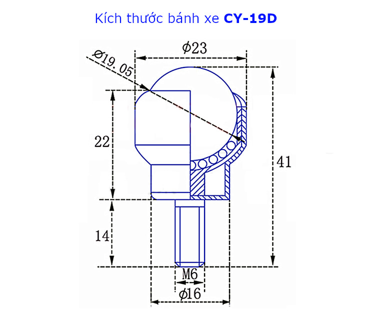 Chi tiết kích thước của bánh xe mắt trâu CY-19D