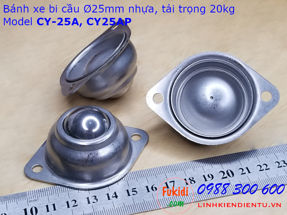 Bánh xe bi cầu inox 304, Ø25mm CY-25A tải trọng 35kg - CY25AI