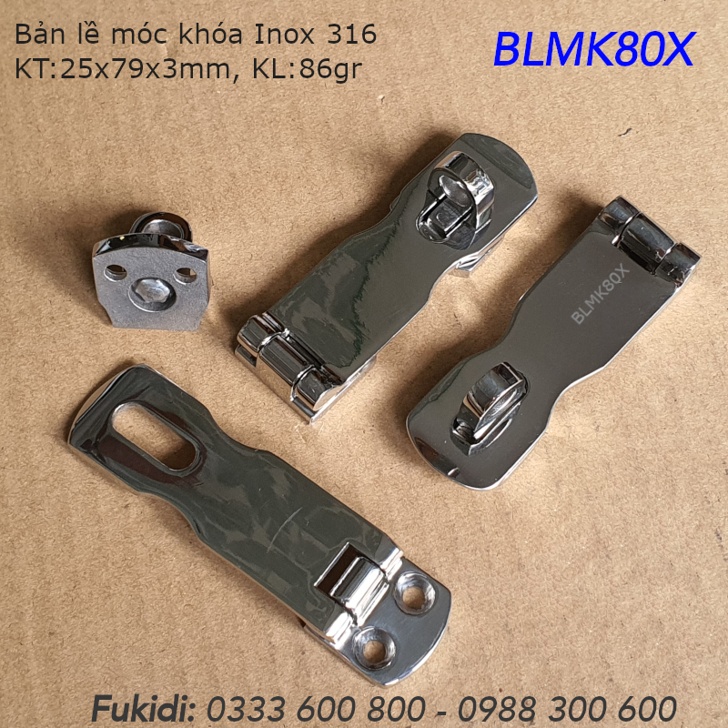 Bản lề móc khóa Inox 316, KT 25x79 dày 3mm - BLMK80X