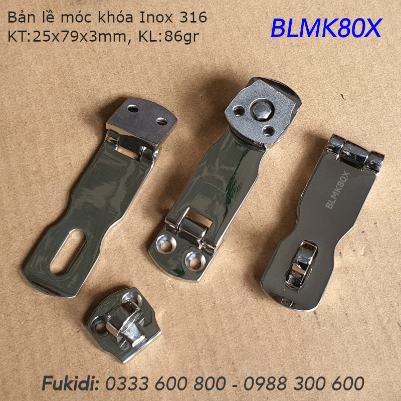 Bản lề móc khóa Inox 316, KT 25x79 dày 3mm - BLMK80X