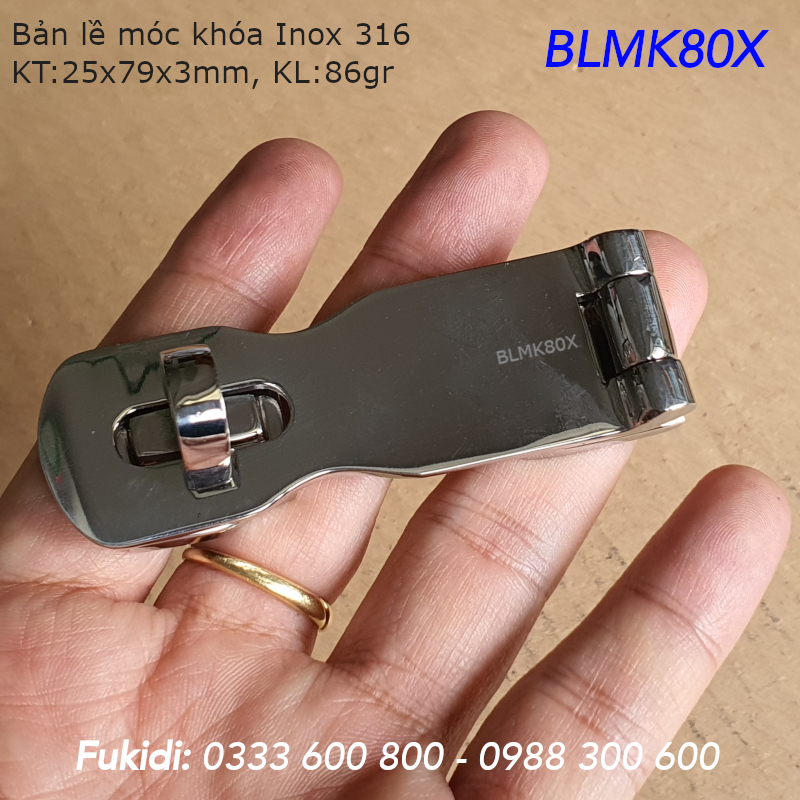 Bản lề móc khóa Inox 316, KT 25x79 dày 3mm - BLMK80X