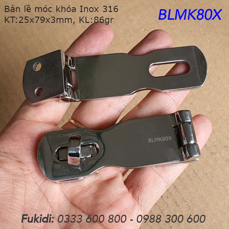 Bản lề móc khóa Inox 316, KT 25x79 dày 3mm - BLMK80X