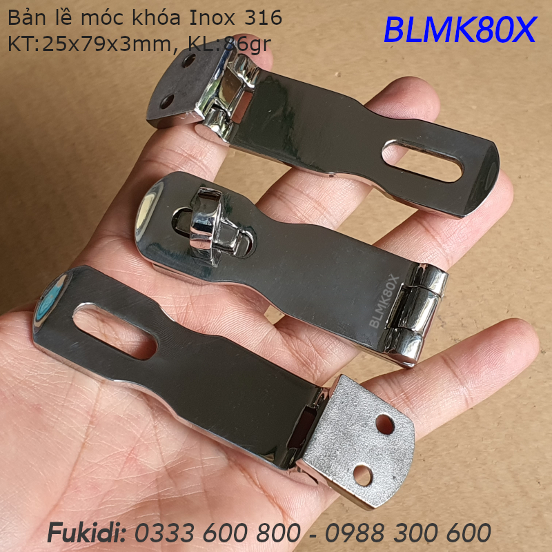 Bản lề móc khóa Inox 316, KT 25x79 dày 3mm - BLMK80X