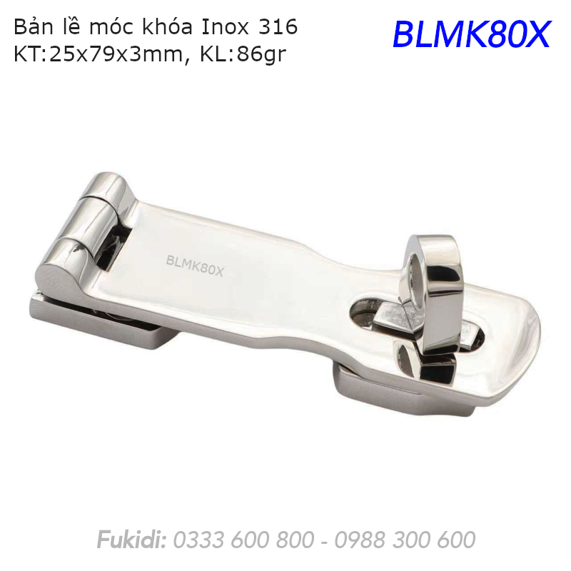 Bản lề móc khóa Inox 316, KT 25x79 dày 3mm - BLMK80X