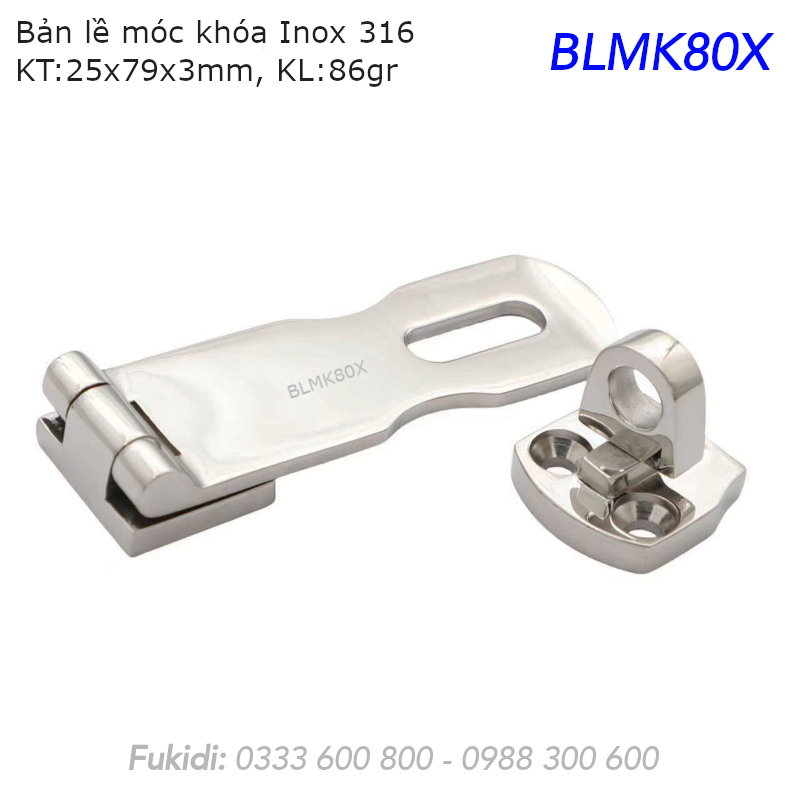 Bản lề móc khóa Inox 316, KT 25x79 dày 3mm - BLMK80X