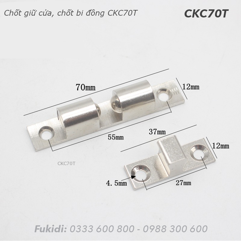 Chốt bi kẹp cửa bằng đồng màu trắng KT 12x70mm - CKC70T