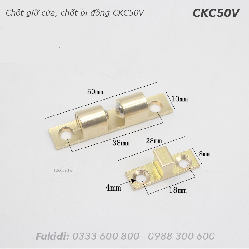 Chốt bi, chốt giữ cửa bằng đồng màu vàng KT 10x50mm - CKC50V