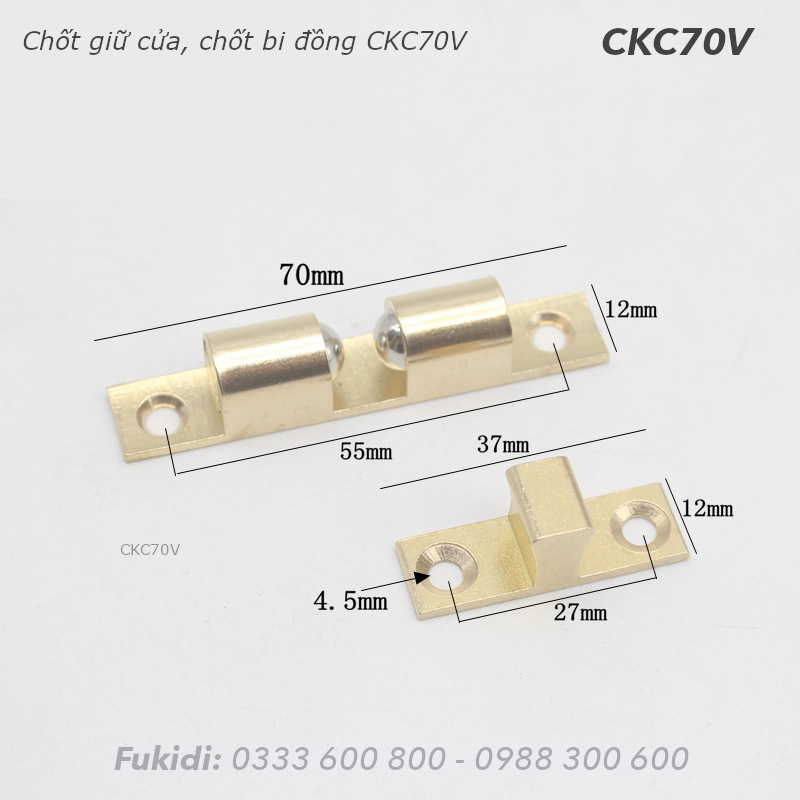 Chốt bi, chốt giữ cửa bằng đồng màu vàng KT 12x70mm - CKC70V