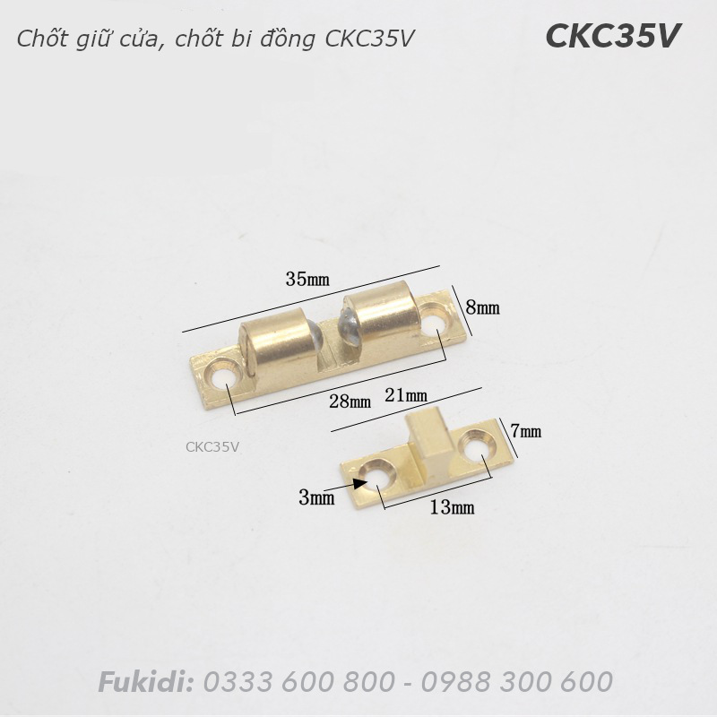 Chốt bi, chốt giữ cửa bằng đồng màu vàng KT 8x35mm - CKC35V