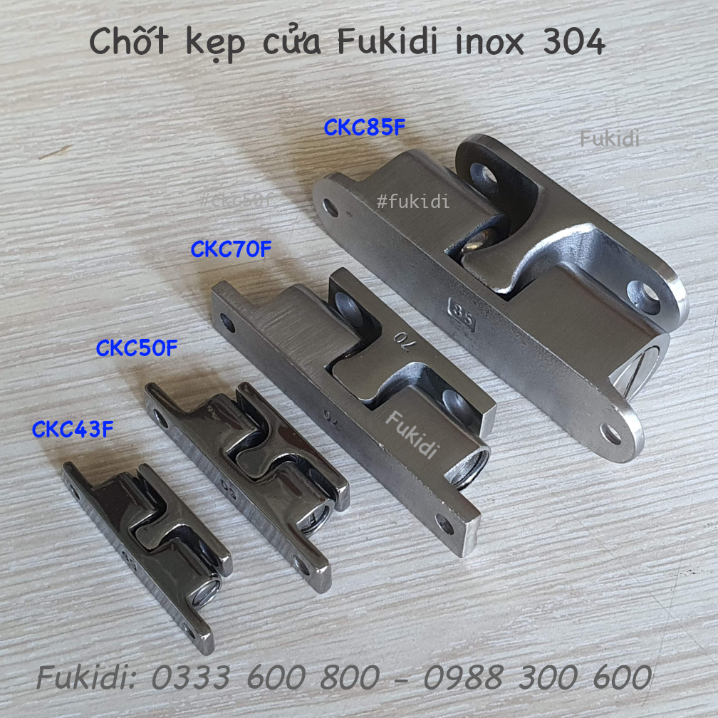 Bốn kích cỡ của chốt kẹp cửa inox 304, chiều dài 43, 50, 70 và 85mm