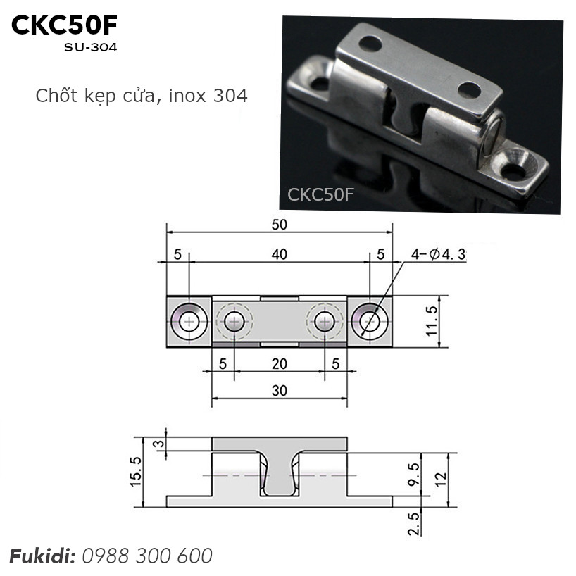 Chi tiết kích thước của chốt kẹp cửa CKC50F