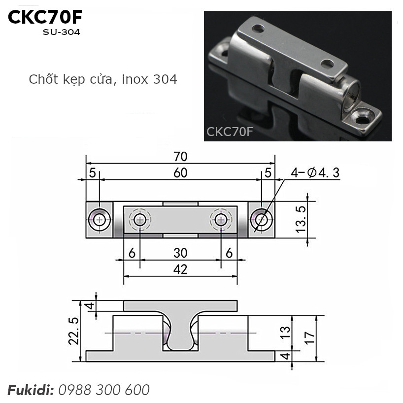 Chi tiết kích thước của chốt kẹp cửa CKC70F