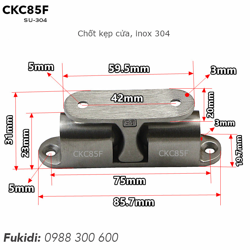 Chi tiết kích thước của chốt kẹp cửa CKC85F