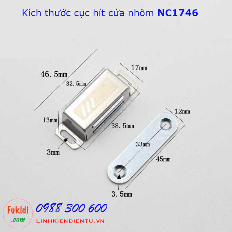 Chi tiết kích thước của cục nam châm hít cửa tủ NC1746