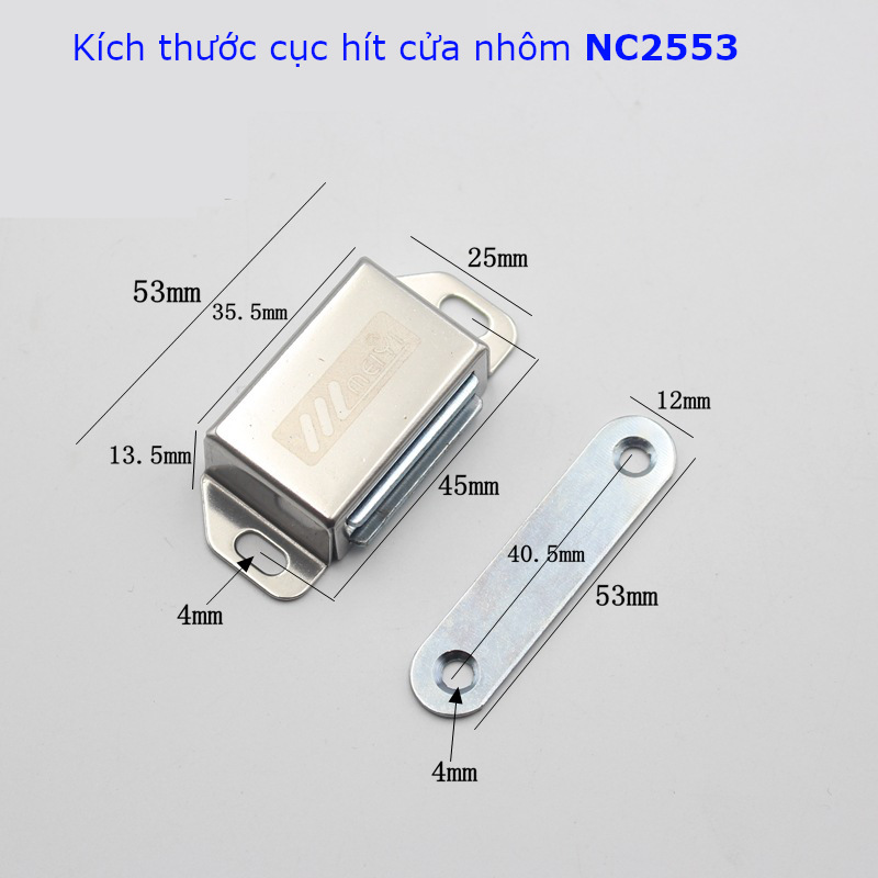 Chi tiết kích thước của cục hít cửa tủ vỏ inox NC2553