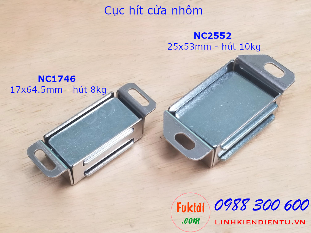 Nhìn mặt dưới của hai loại cục hít cửa tủ 8 và 10kg với mả NC1746 và NC2552