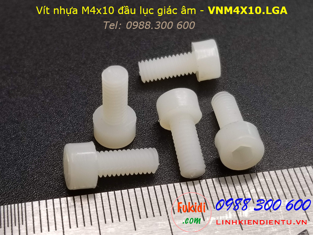 Vít nhựa M4 đầu lục giác âm dài 10mm M4x10mm màu trắng - VNM4x10.LGA
