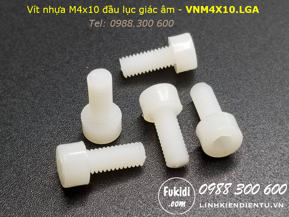 Vít nhựa M4 đầu lục giác âm dài 10mm M4x10mm màu trắng - VNM4x10.LGA