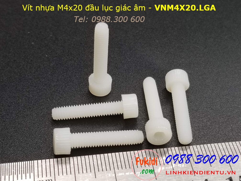 Vít nhựa M4 đầu lục giác âm dài 20mm M4x20mm màu trắng - VNM4x20.LGA