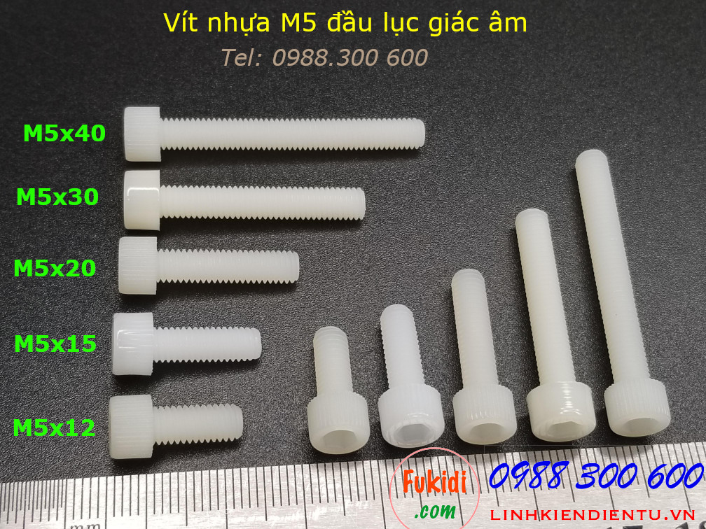 Vít nhựa M5 đầu lục giác âm dài 40mm M5x40mm - VNM5x40.LGA