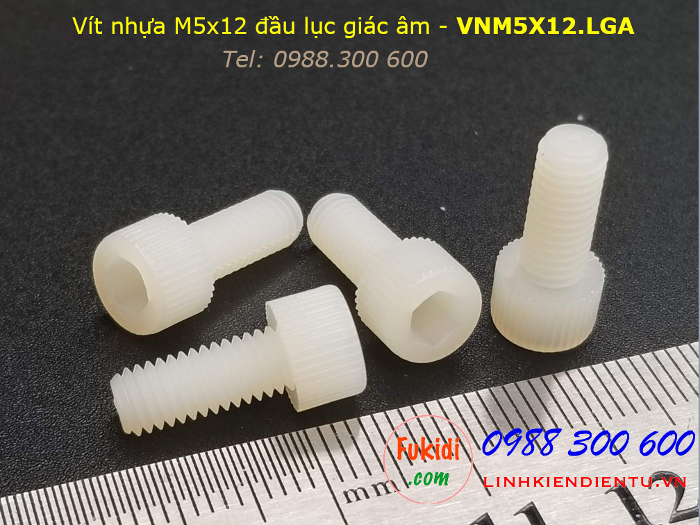 Vít nhựa M5 đầu lục giác âm dài 12mm M5x12mm - VNM5x12.LGA